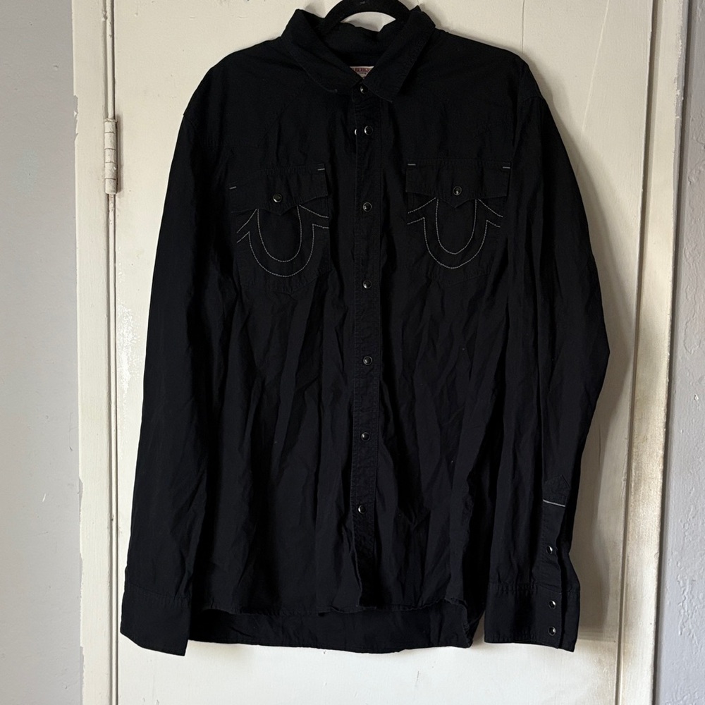 True Religion Men's black Button-Up Shirt